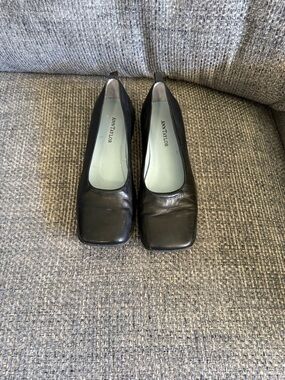 Ann Taylor Black Square-Toe Leather Slip On Shoes Woman’s Size 7.5